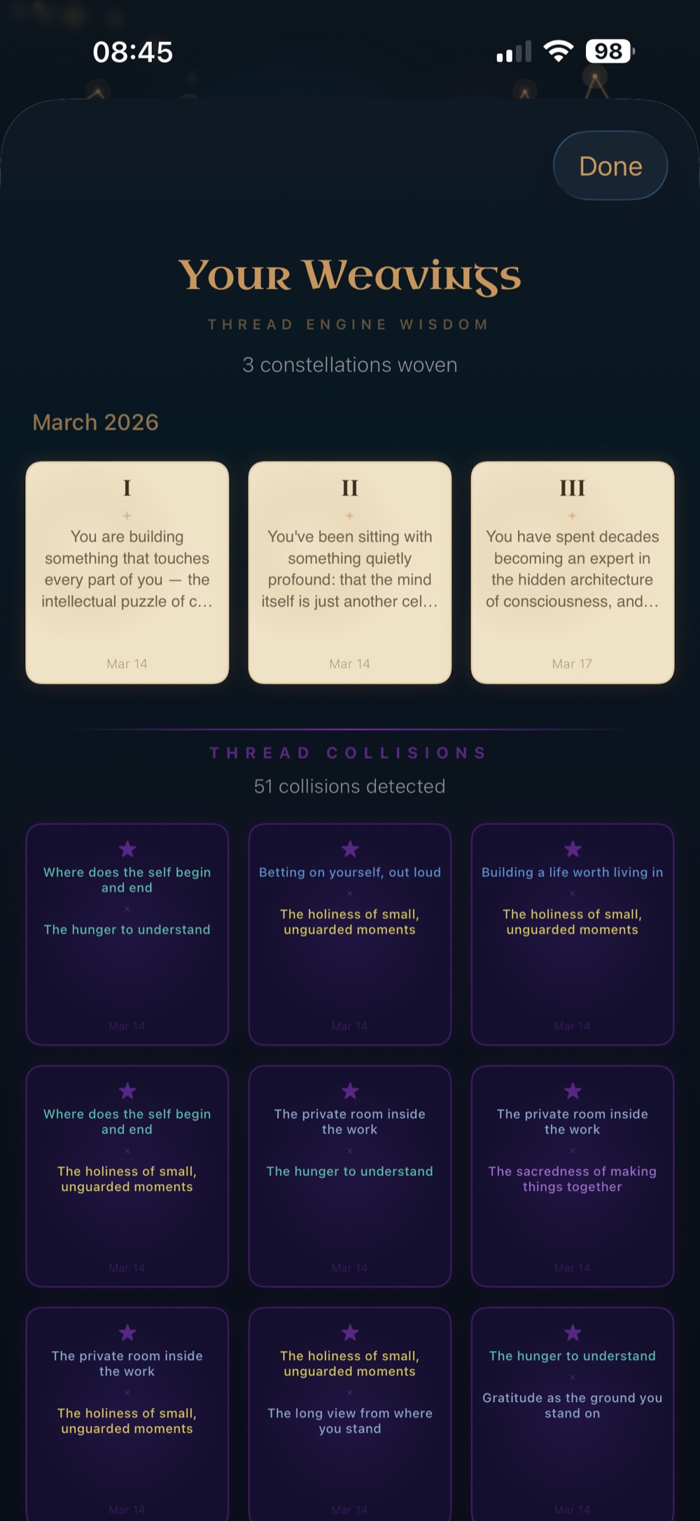 Wisdom card from life entries